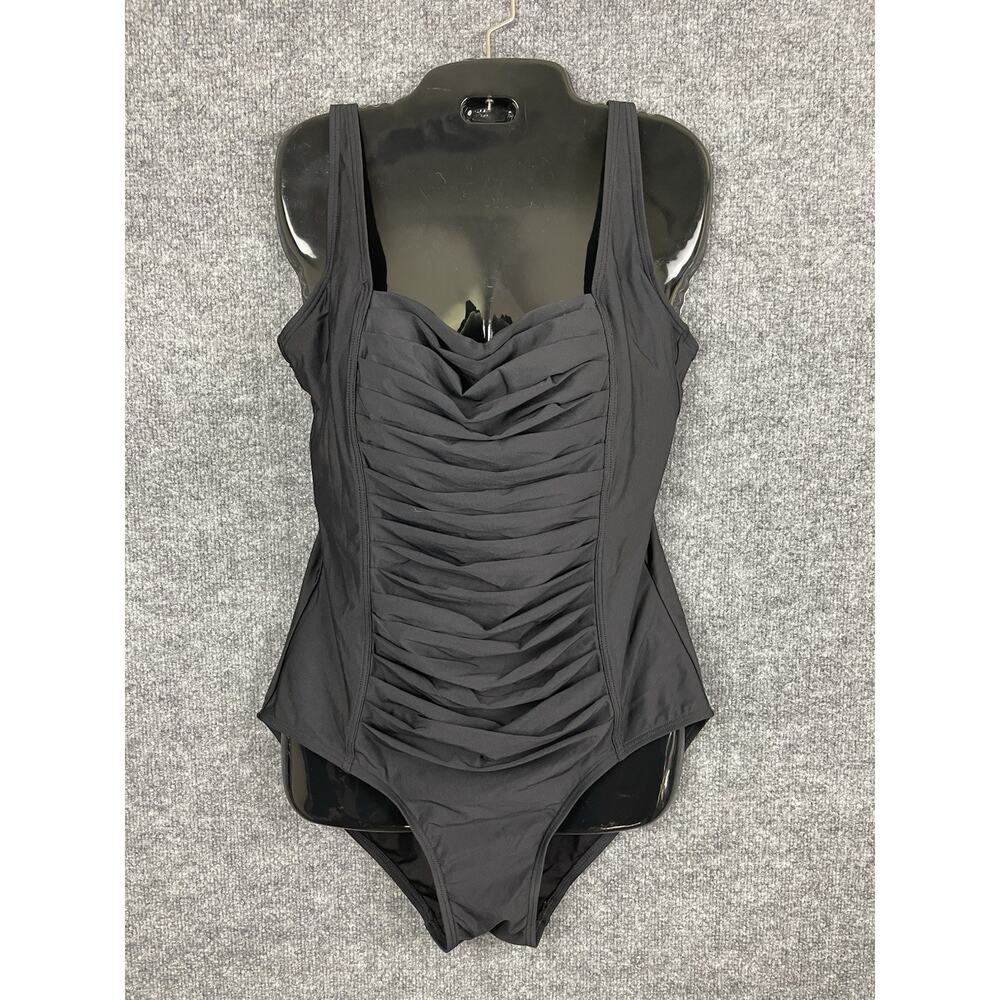 Calvin Klein Women's Full‎ Coverage Pleated Panel One Piece Swimsuit, Black 14